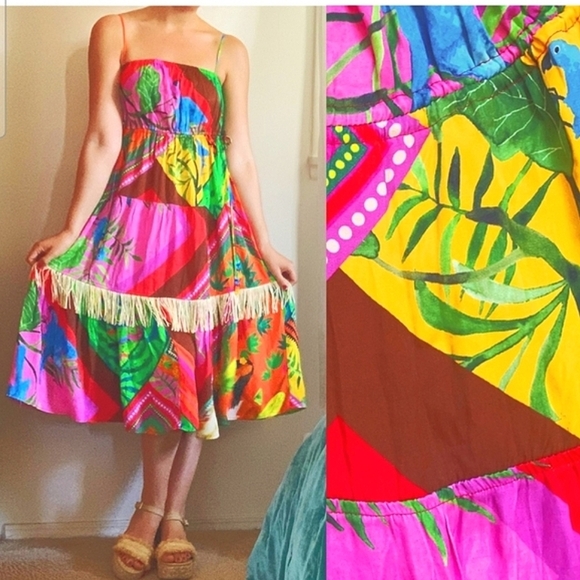 FARM RIO Palila Fringed Midi Dress Multi Color. Size Small NWT - Picture 1 of 16